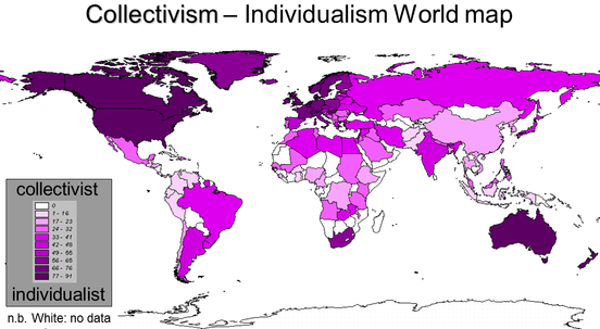 「集団主義⇔個人主義」のグラデーションマップ